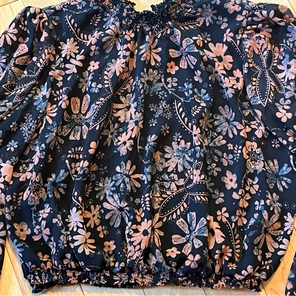 Free People Clarissa Printed Blouse top in Midnight combo long sleeve small - Picture 4 of 9